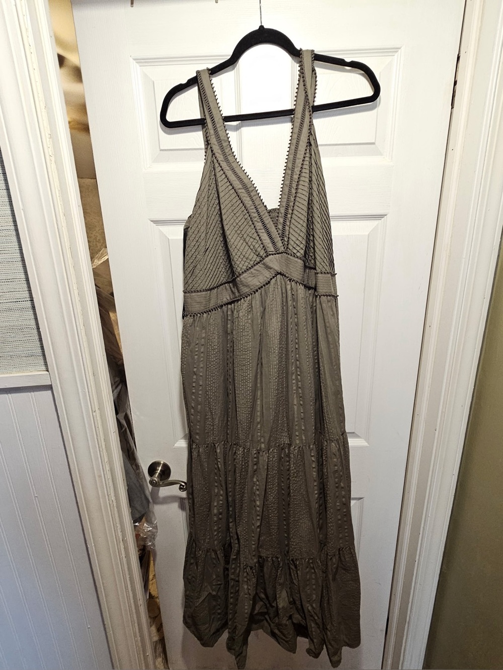 Tiered V-Neck Maxi Dress in Olive